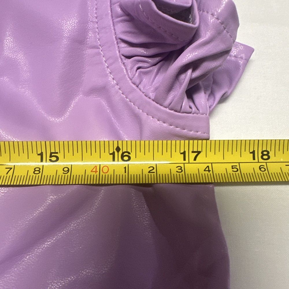 THML Cleo Lavender Vegan Faux Leather Flutter Short Sleeve Blouse Size XS - Picture 10 of 12
